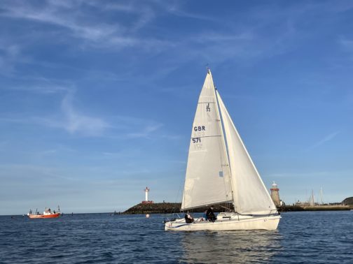 Beginner sailors enjoying a Try Sailing experience in Howth, Dublin with Howth Yacht Club instructors on a sunny day