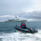 Students learning boat handling skills during the Irish Sailing National Powerboat Certificate course in Dublin