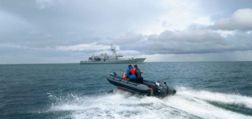 Students learning boat handling skills during the Irish Sailing National Powerboat Certificate course in Dublin